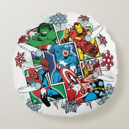 Marvel Hero Snowball Fight Round Pillow