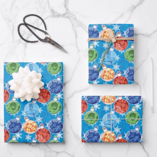 Marvel Heroes Holiday Bauble Pattern Wrapping Paper Sheets