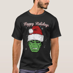 Marvel Hulk Santa Hat Happy Holidays Portrait Chri T-Shirt
