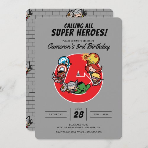 MARVEL Kawaii Super Hero Kids Birthday Invitation