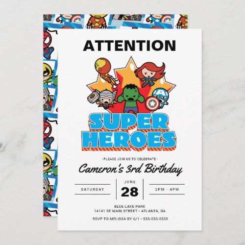 MARVEL Kawaii Super Hero Kids Birthday  Invitation