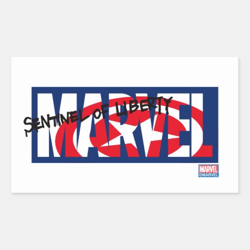 Marvel Logo With Captain America Shield Inside Rectangular Sticker
