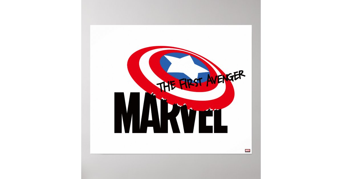 Marvel Logo With Captain America Shield On Top Poster Zazzle Com