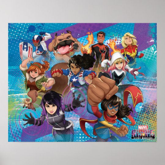 Marvel Rising Secret Warriors Halftone Collage Poster