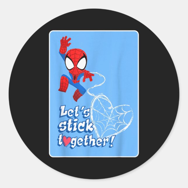 Marvel Spider-man Lets Stick Together Valentine Ca Classic Round Sticker (Front)
