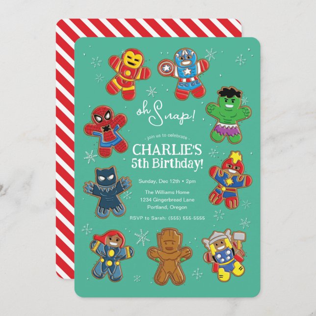 Marvel Winter Holiday Birthday Invitation (Front/Back)