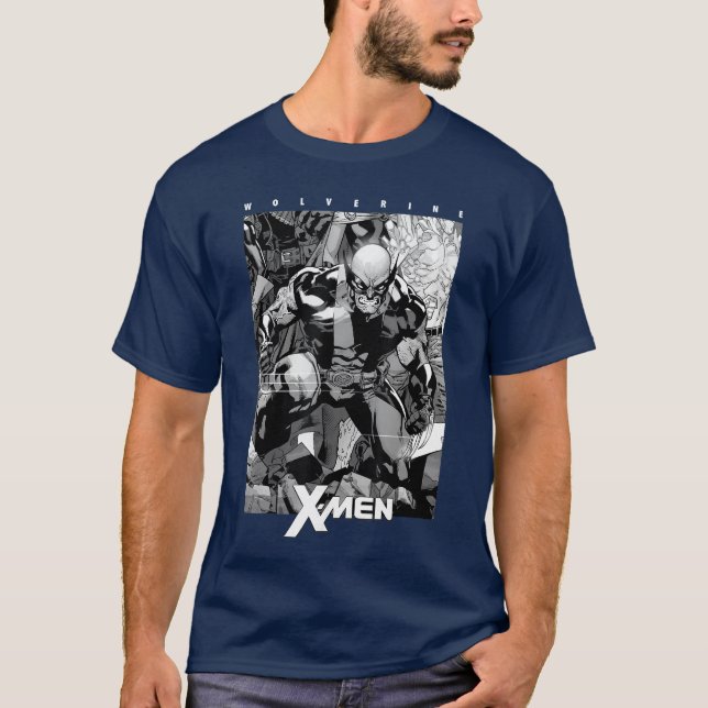 Marvel XMen Wolverine Black White Comic Panel frie T-Shirt (Front)