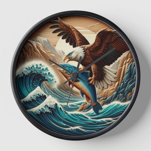 Marvellous Eagle Swooping Down to Catch Fish  Clock