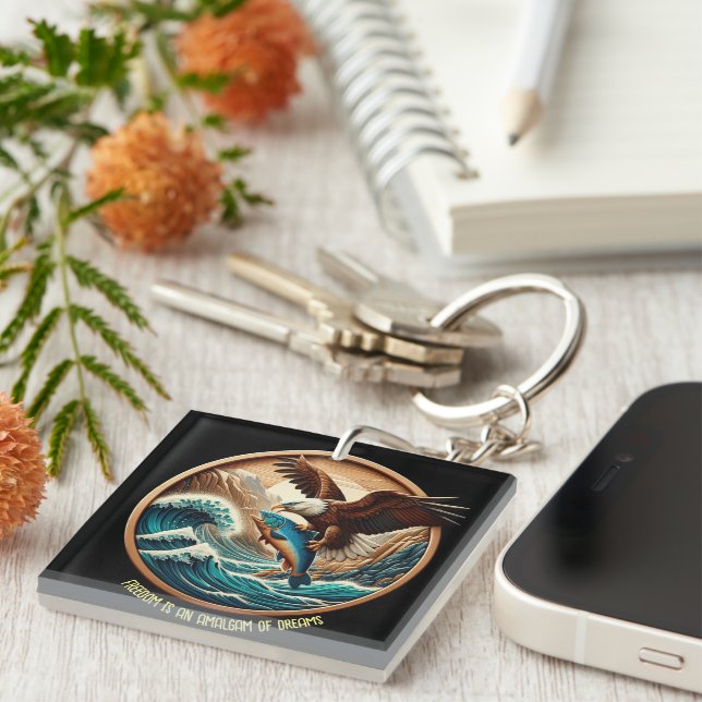 Marvellous Eagle Swooping Down to Catch Fish  Keychain (Front Right)