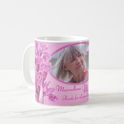 Marvellous Mom purple orchid photo mug
