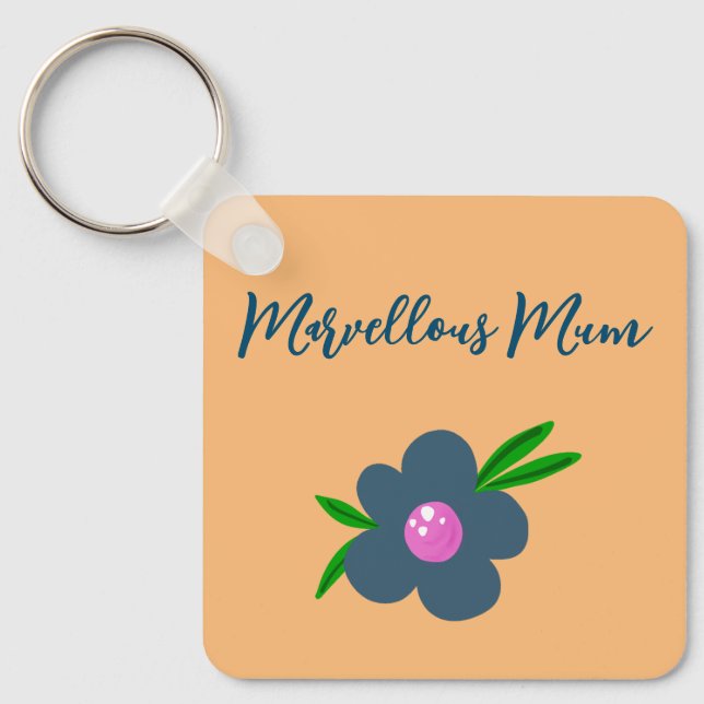 ‘Marvellous Mum’ Boho Indigo Blue Flower Keychain  (Front)