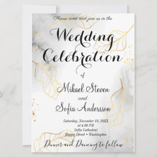 Marvellous Shinning Gold Leaves  Marble Effect Invitation