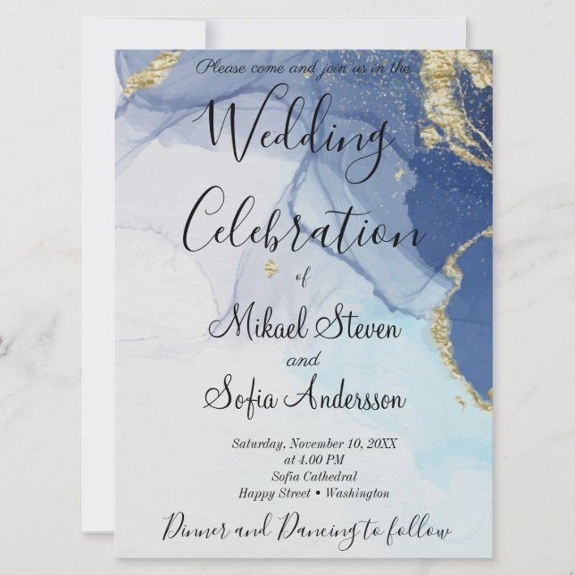 Marvellous Teal Mint Sage  Cobalt Blue Marble    Invitation (Front)