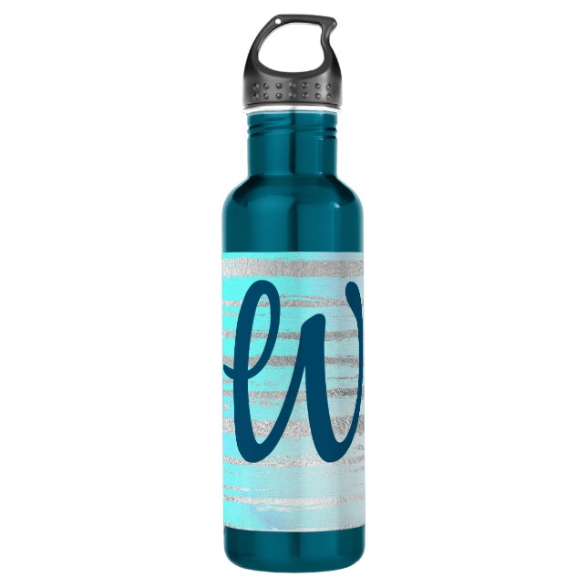 Marvelous Blue and Silver with Monogram Stainless Steel Water Bottle (Front)