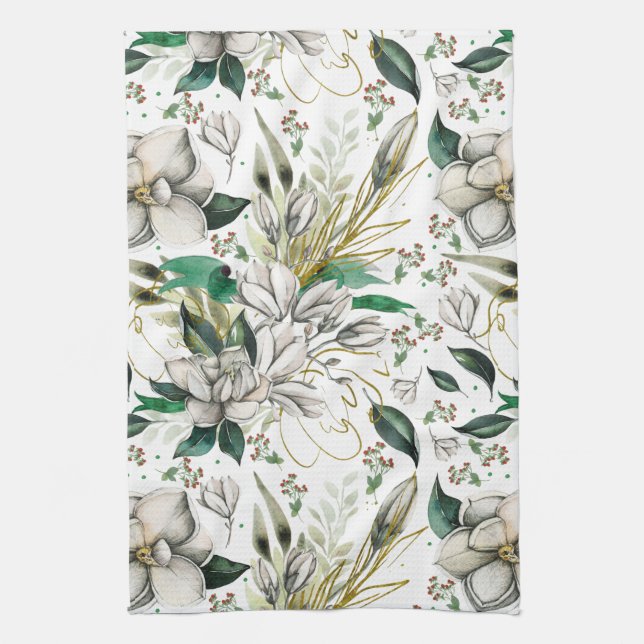 Marvelous Magnolias Floral Kitchen Towel (Vertical)