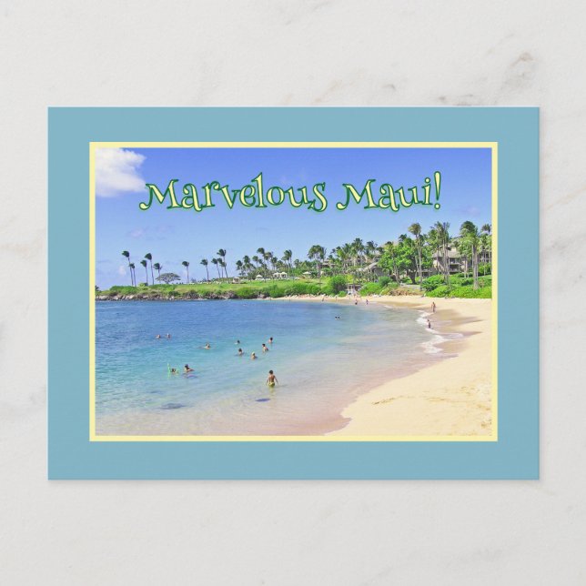 MARVELOUS MAUI/ palm tree-lined beach Postcard (Front)