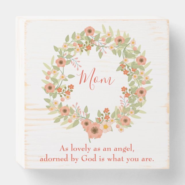 Marvelous Mom Floral Wreath Wooden Box Sign (Front Horizontal)