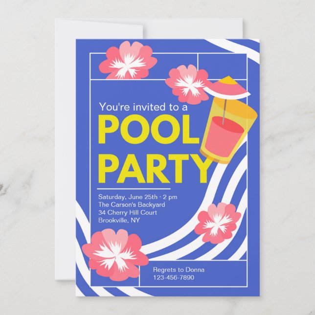 Marvelous Pool Party Invitation (Front)