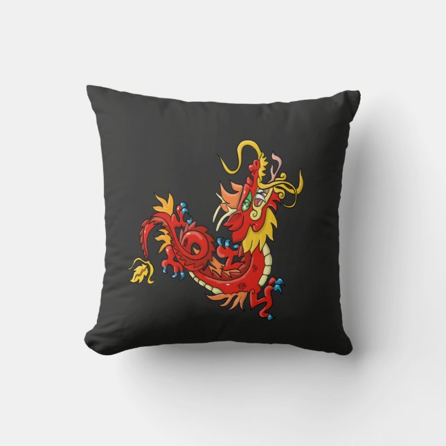 Marvelous Red Oriental Dragon Throw Pillow (Front)