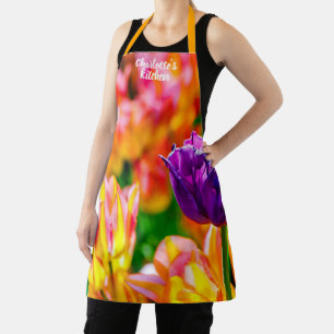 Marvelous Tulip Flowers On A Flowerbed Apron