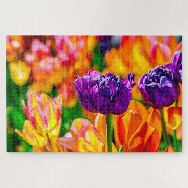 Marvelous Tulip Flowers On A Flowerbed Jigsaw Puzzle (Horizontal)