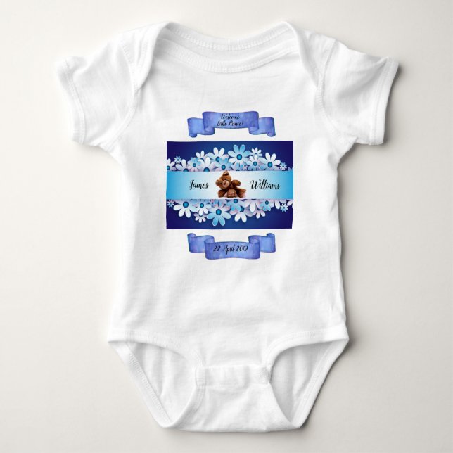 Marvelous Whimsical Blue Teddy Bear Personalize - Baby Bodysuit (Front)