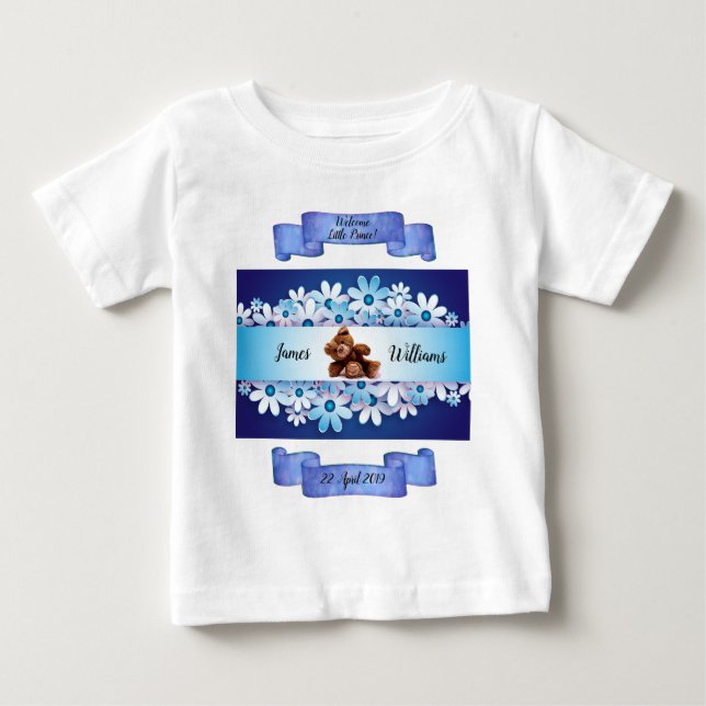 Marvelous Whimsical Blue Teddy Bear Personalize Baby T-Shirt (Front)
