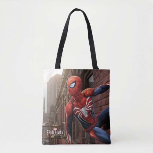 Marvels Spider_Man  Hanging On Wall Pose Tote Bag