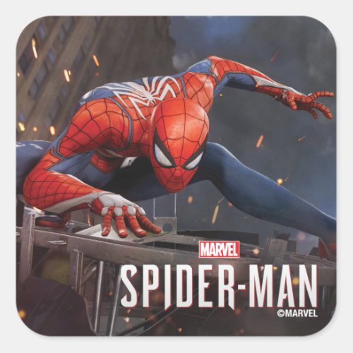 Marvels Spider_Man  Landing on Webbed Helicopter Square Sticker