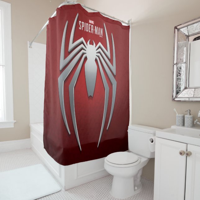 Marvel's Spider-Man | Metal Spider Emblem Shower Curtain (In Situ)