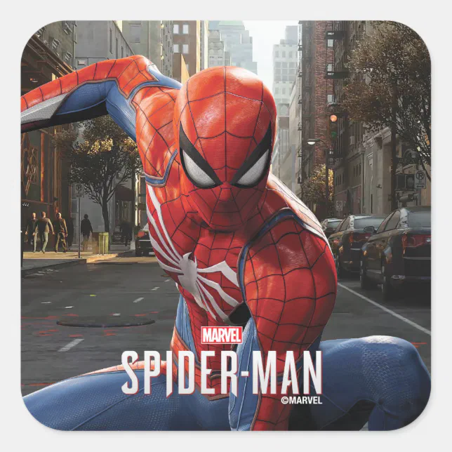 Marvel's Spider-Man | Three Point Landing Square Sticker | Zazzle