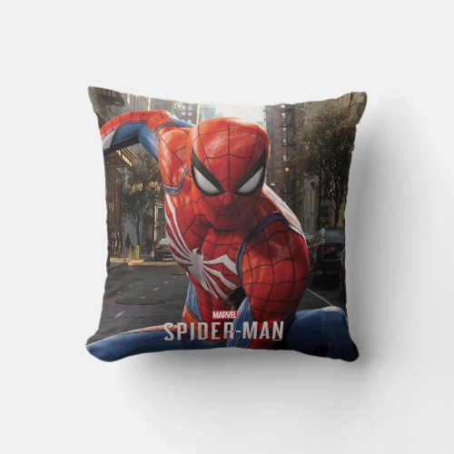 Marvels Spider_Man  Three Point Landing Throw Pillow