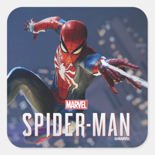 Marvels Spider_Man  Web Shooting Through city Square Sticker