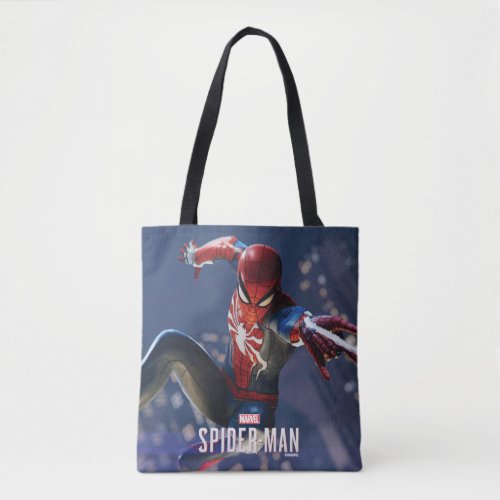 Marvels Spider_Man  Web Shooting Through city Tote Bag
