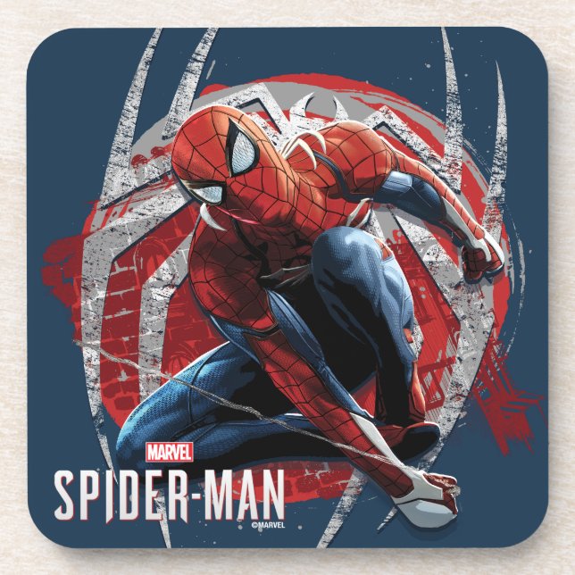Marvel's Spider-Man | Web Swing Street Art Graphic Beverage Coaster (Front)