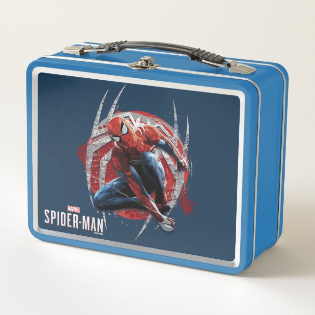 Marvel's Spider-Man | Web Swing Street Art Graphic Metal Lunch Box (Front)