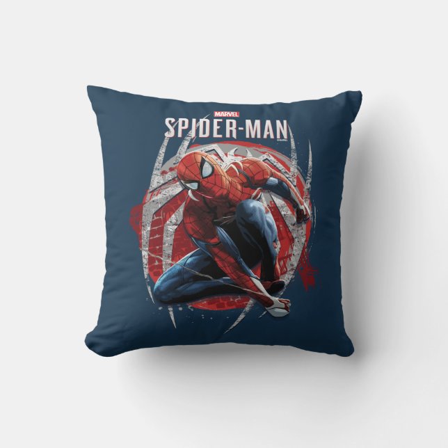 Marvel's Spider-Man | Web Swing Street Art Graphic Throw Pillow (Front)