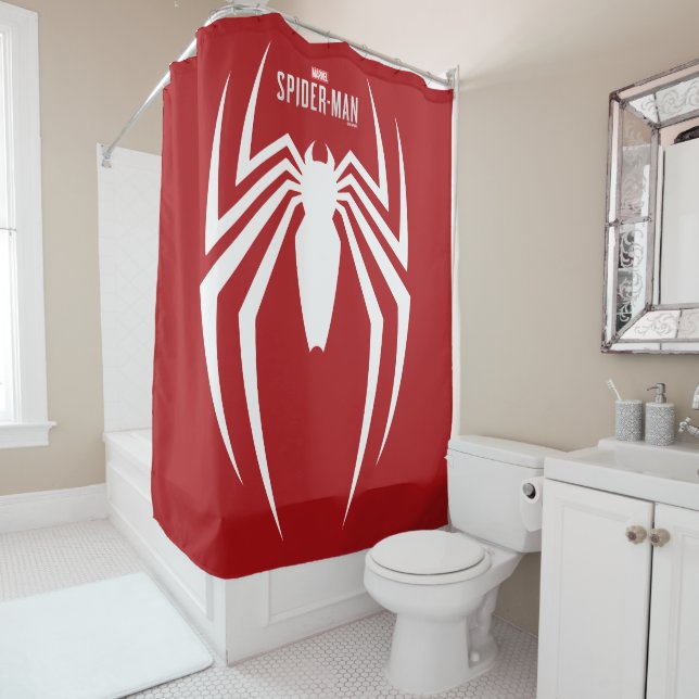 Marvel's Spider-Man | White Spider Emblem Shower Curtain (In Situ)