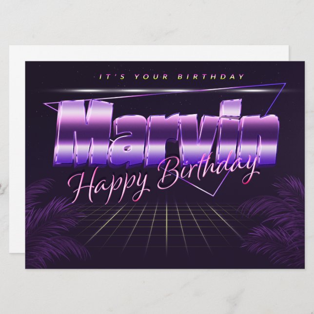 Marvin first name purple retro card birthday (Front/Back)
