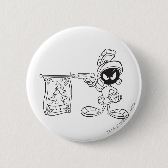 MARVIN THE MARTIAN™ Christmas Tree Pop Gun Pinback Button (Front)