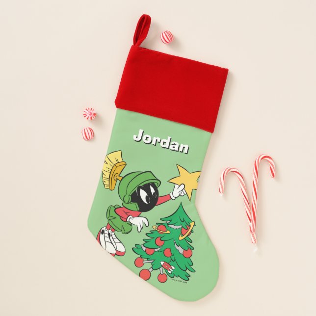 MARVIN THE MARTIAN™ putting star on tree Christmas Stocking (Front)