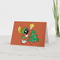 MARVIN THE MARTIAN™ putting star on tree Holiday Card