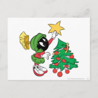 MARVIN THE MARTIAN™ putting star on tree Holiday Postcard