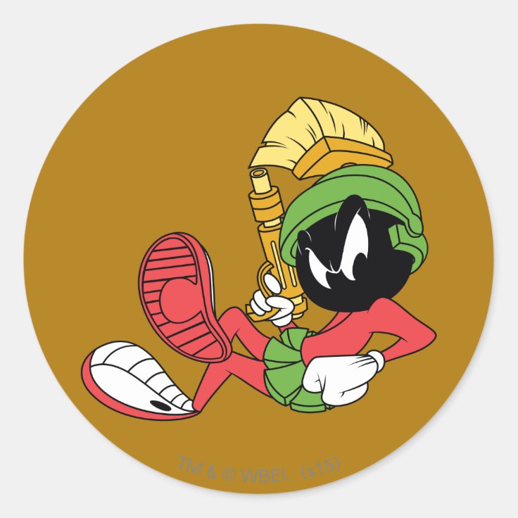 Marvin The Martian™ Reclining With Laser Classic Round Sticker Zazzle
