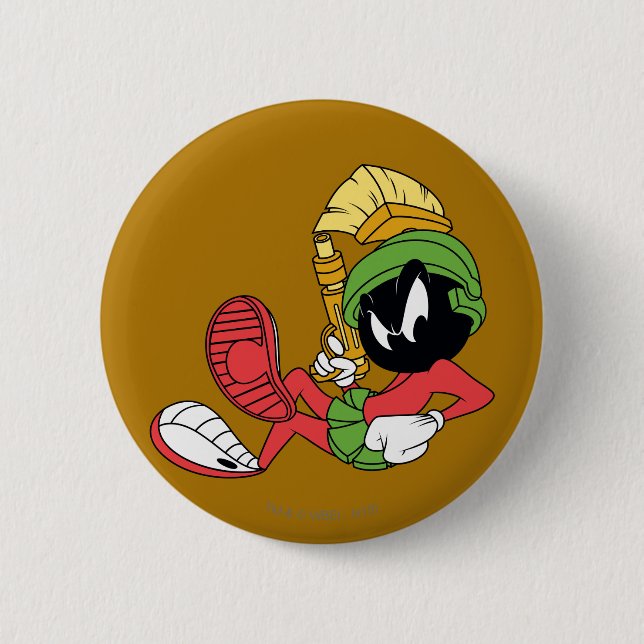 MARVIN THE MARTIAN™ Reclining With Laser Pinback Button (Front)