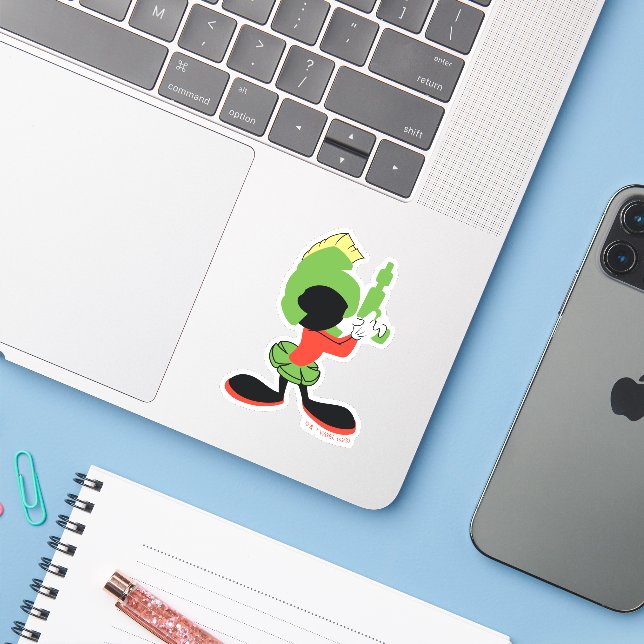 MARVIN THE MARTIAN™ Silhouette With Raygun Sticker (Laptop w/ iPhone)