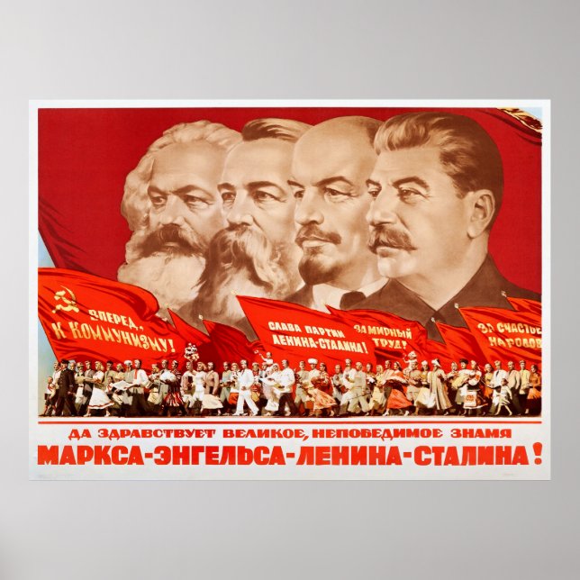 Marx, Engels, Lenin and Stalin, 1953 Propaganda Poster (Front)
