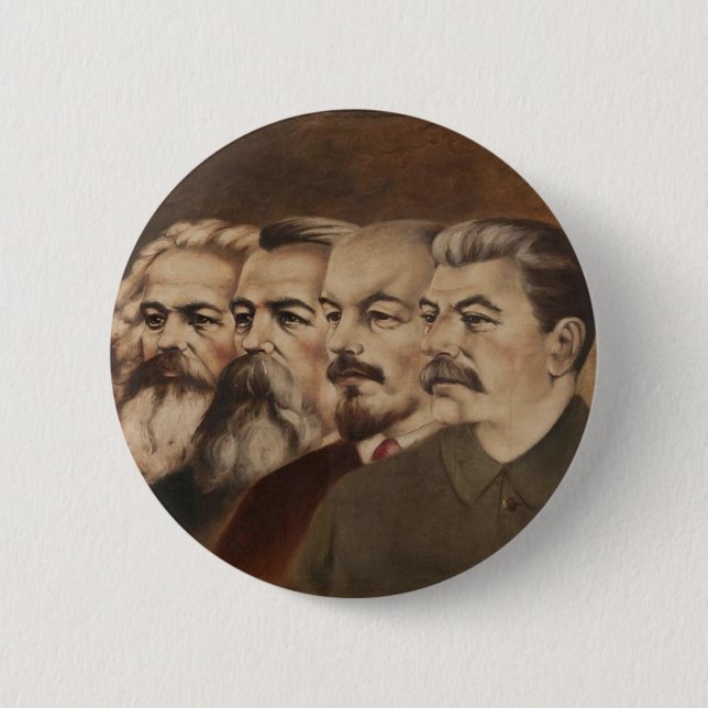 Marx, Engels, Lenin, and Stalin Pinback Button (Front)