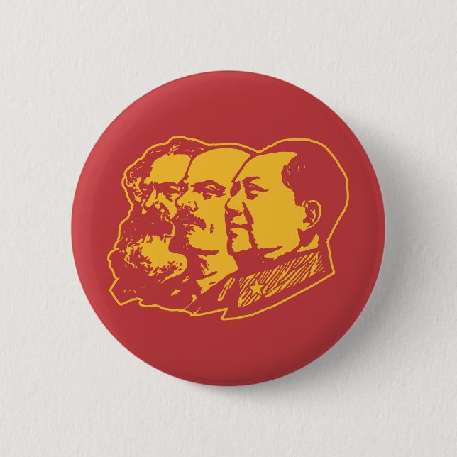 Marx Lenin Mao Portrait Button (Front)