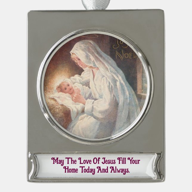 Mary And  Baby Jesus Banner Ornament (Front)